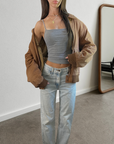 Peanut Leather Bomber