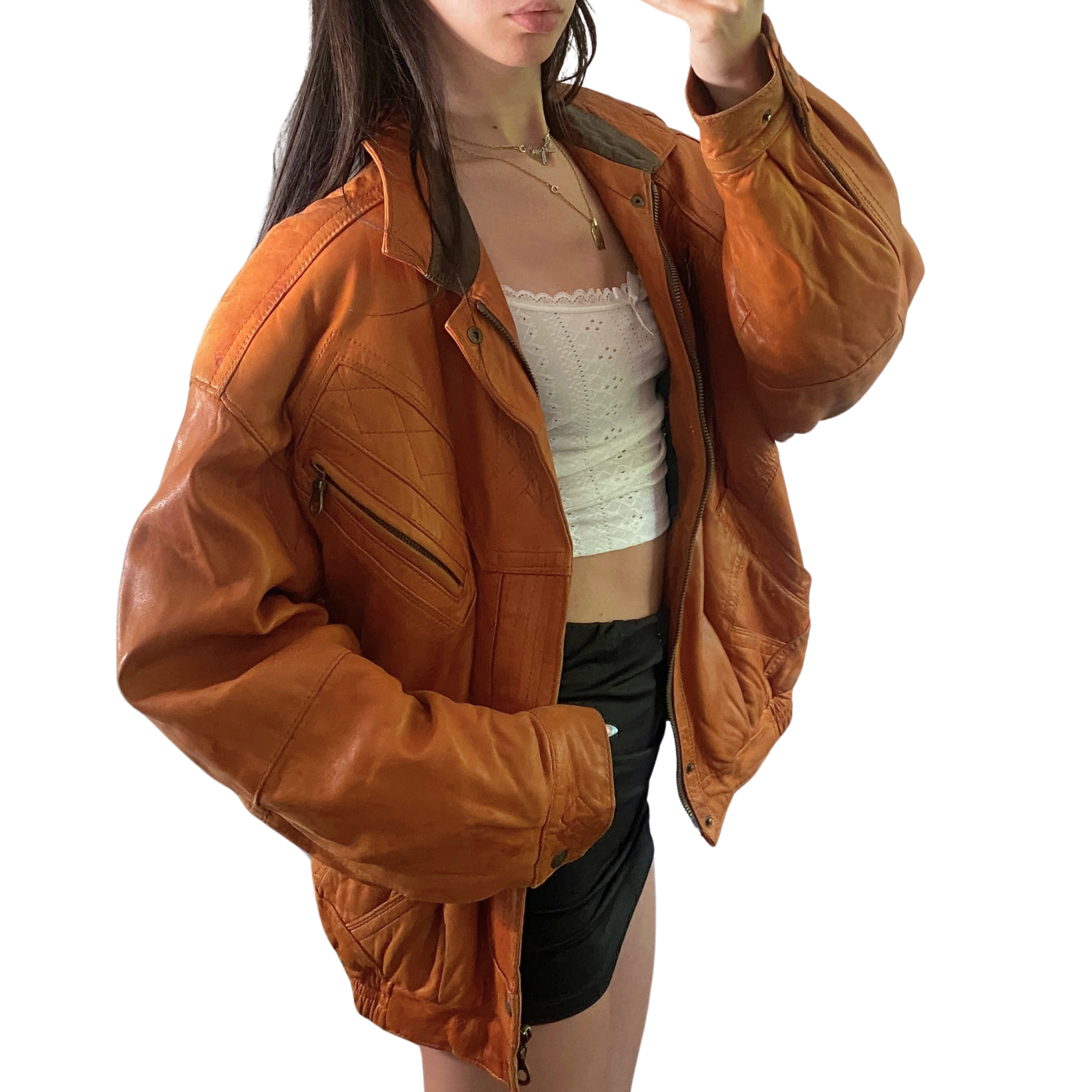 Ginger Leather Bomber