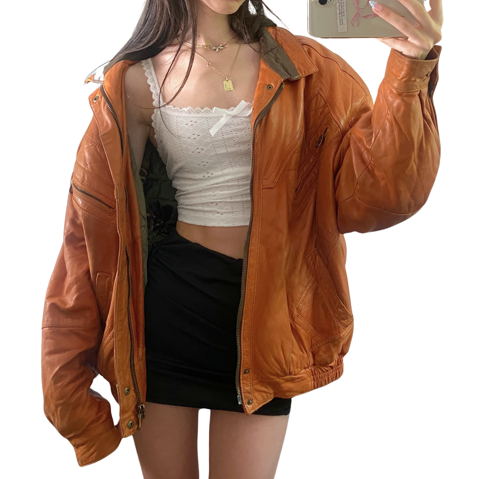 Ginger Leather Bomber