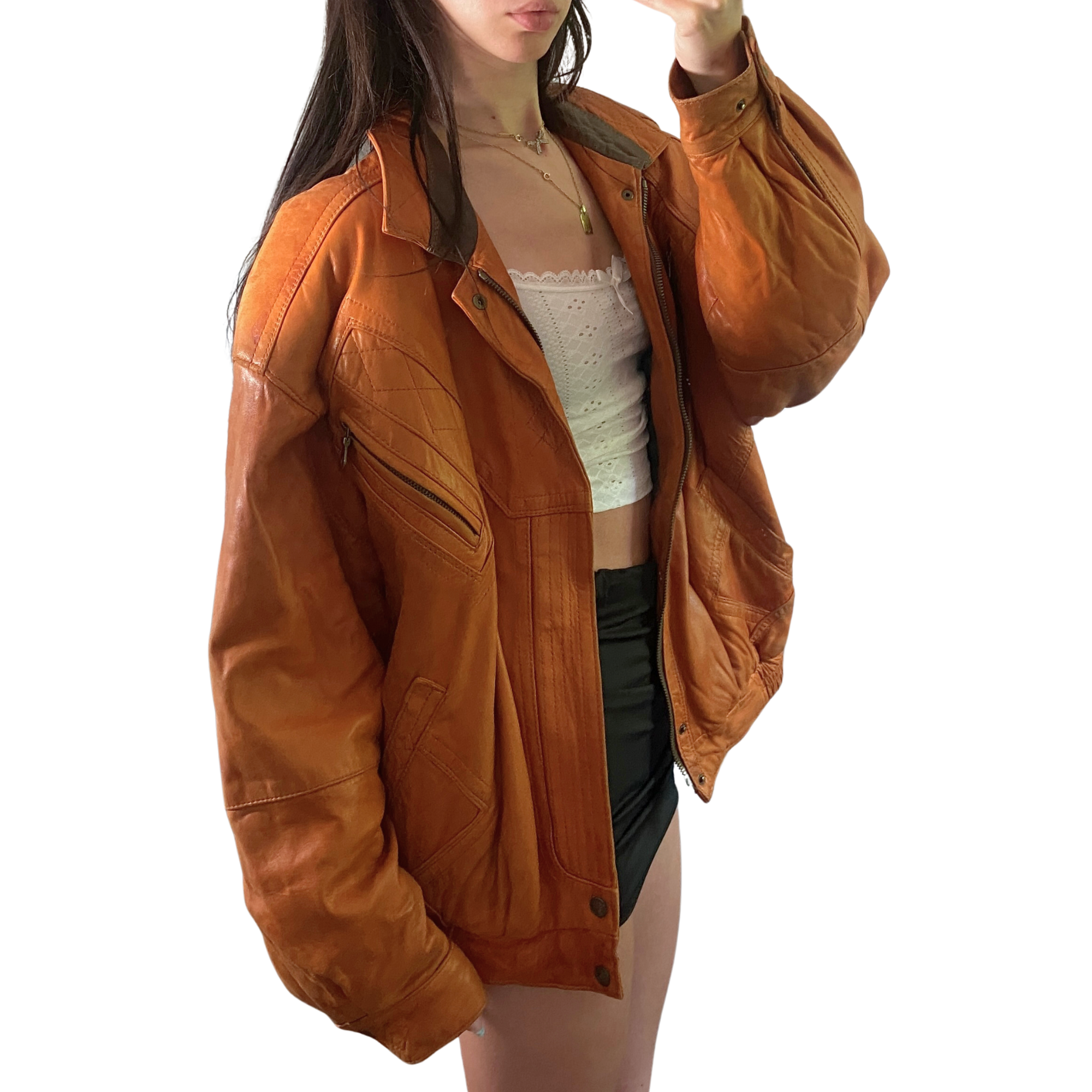 Ginger Leather Bomber