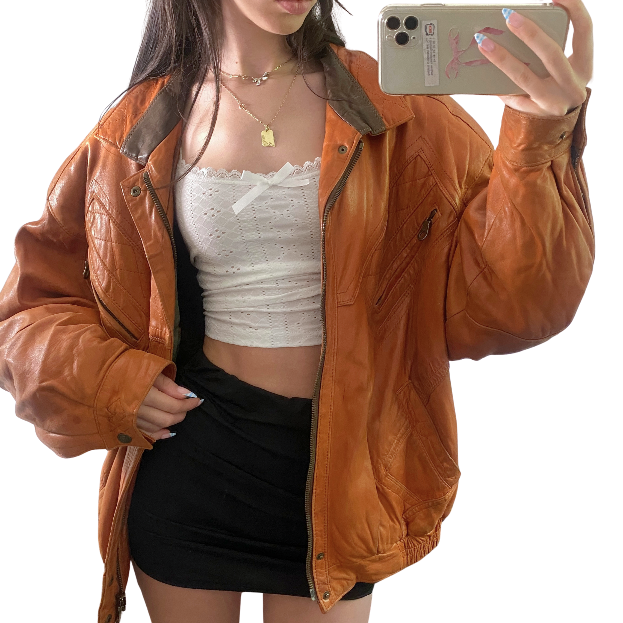 Ginger Leather Bomber