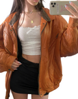 Ginger Leather Bomber