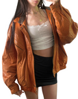 Ginger Leather Bomber