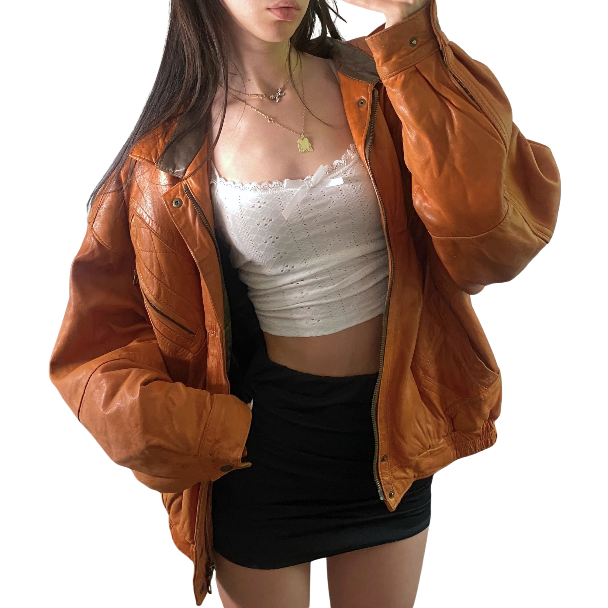 Ginger Leather Bomber