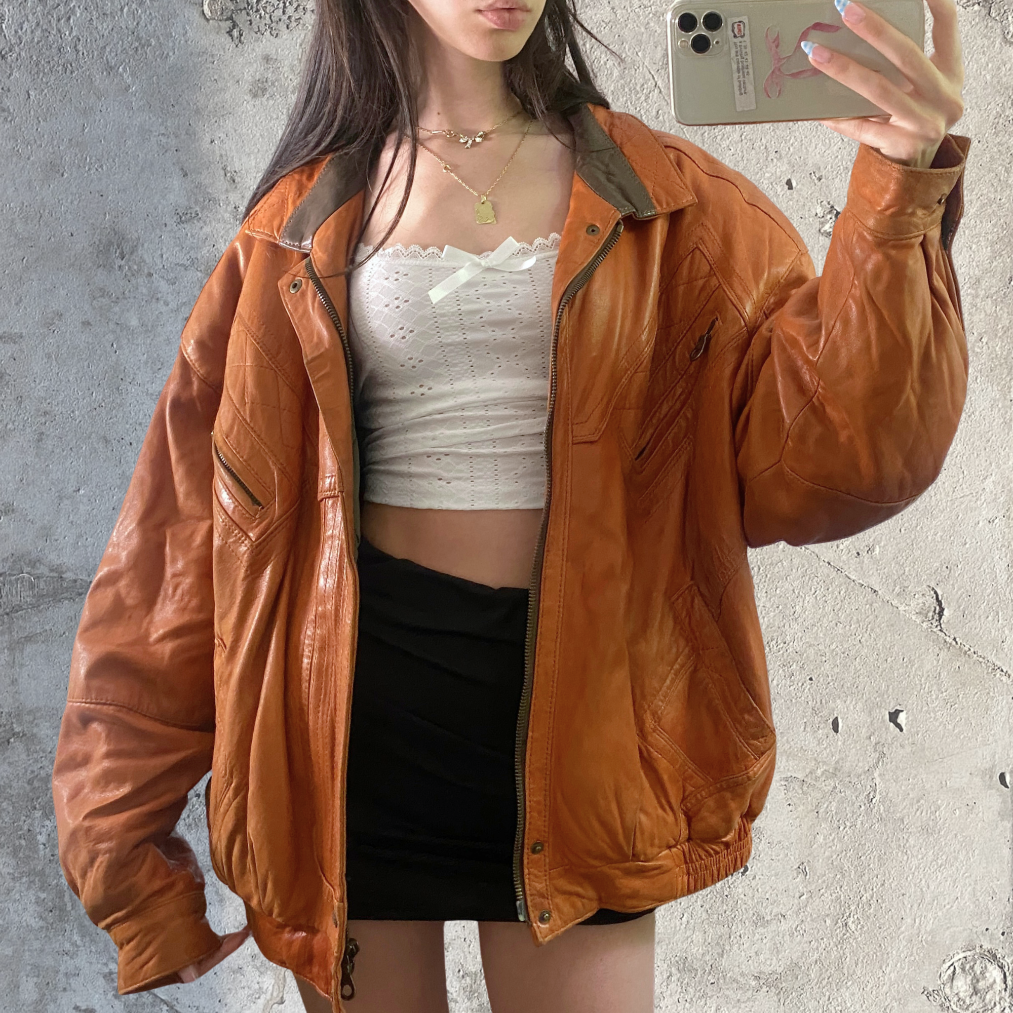 Ginger Leather Bomber