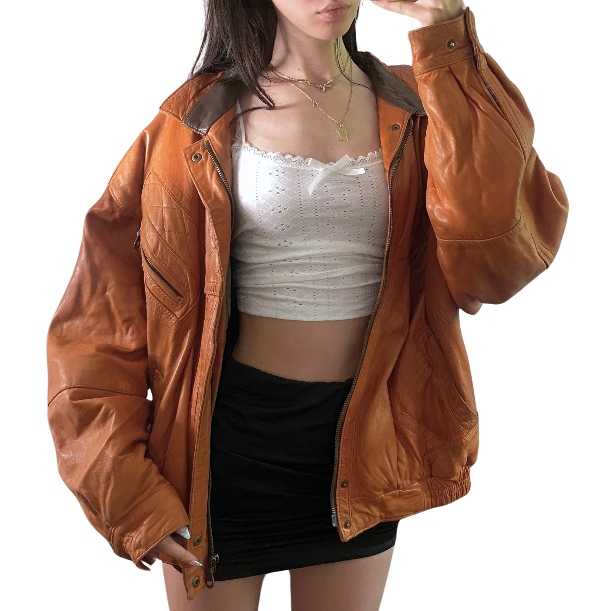 Ginger Leather Bomber