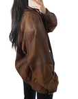 Pecan Leather Bomber