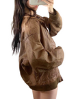 Tan Leather Bomber