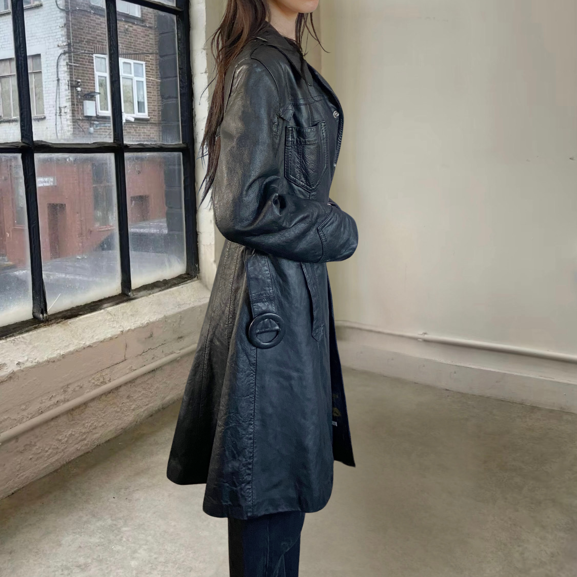 38&quot; Belted Leather Trench