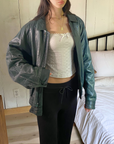 Teal Leather Bomber