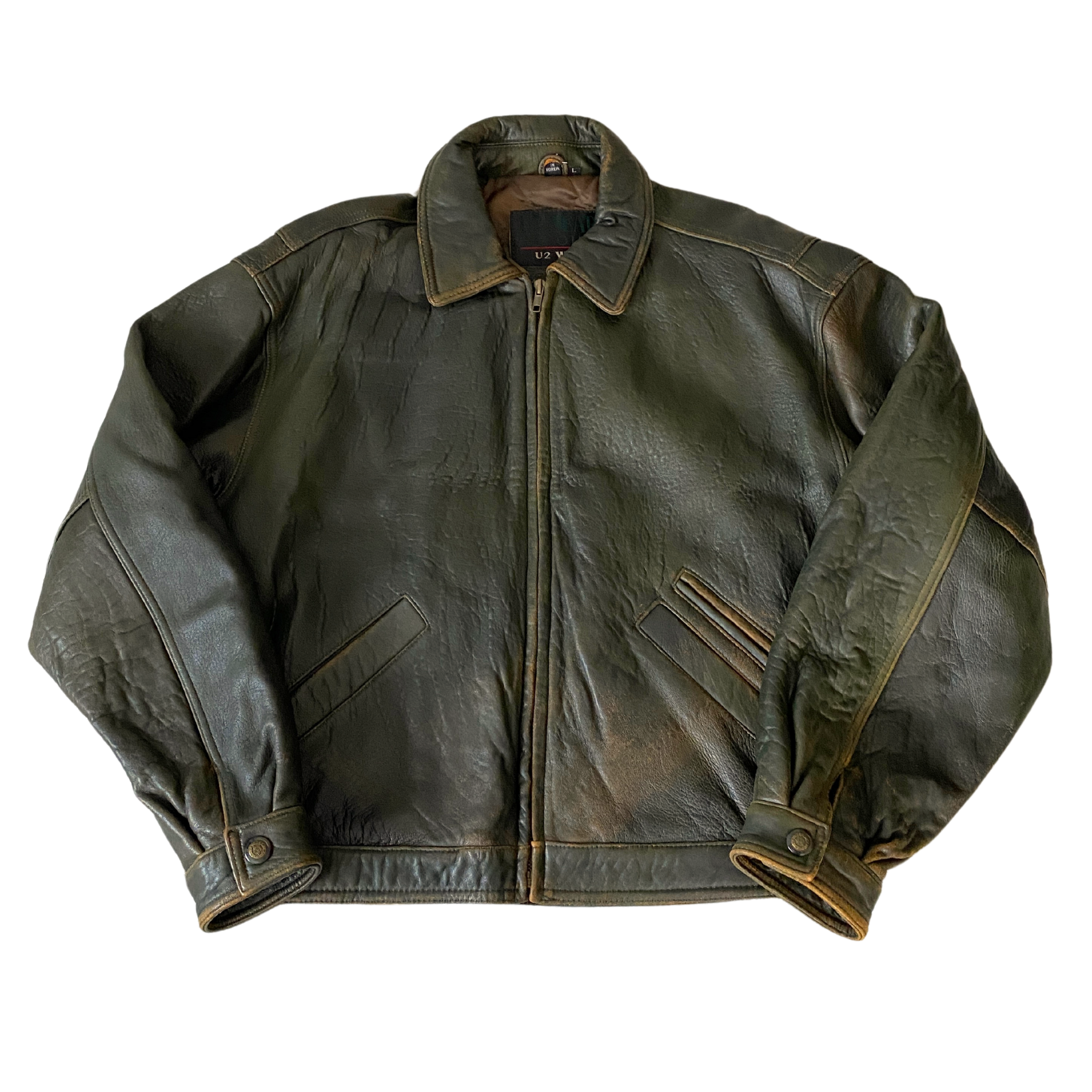 Olive Leather Bomber