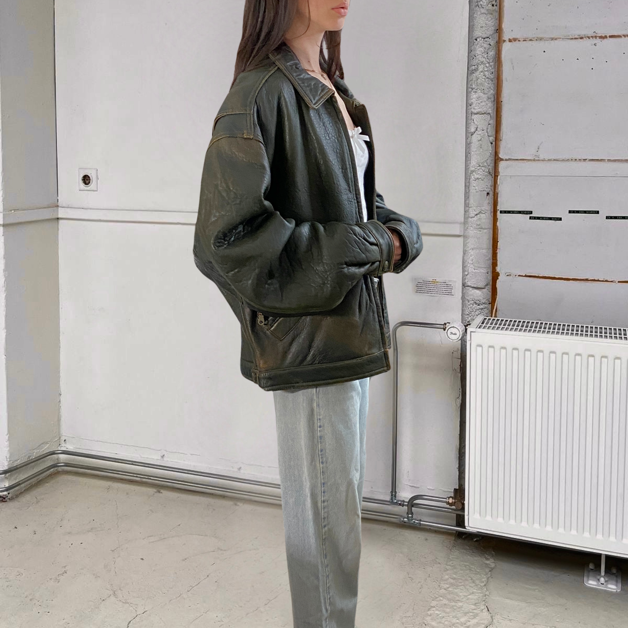 Olive Leather Bomber