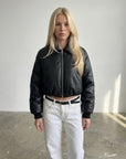 Black Puff Leather Bomber