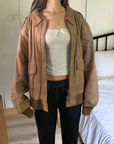 Peanut Leather Bomber