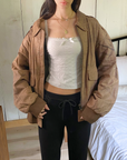 Peanut Leather Bomber