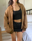 Russet Leather Bomber