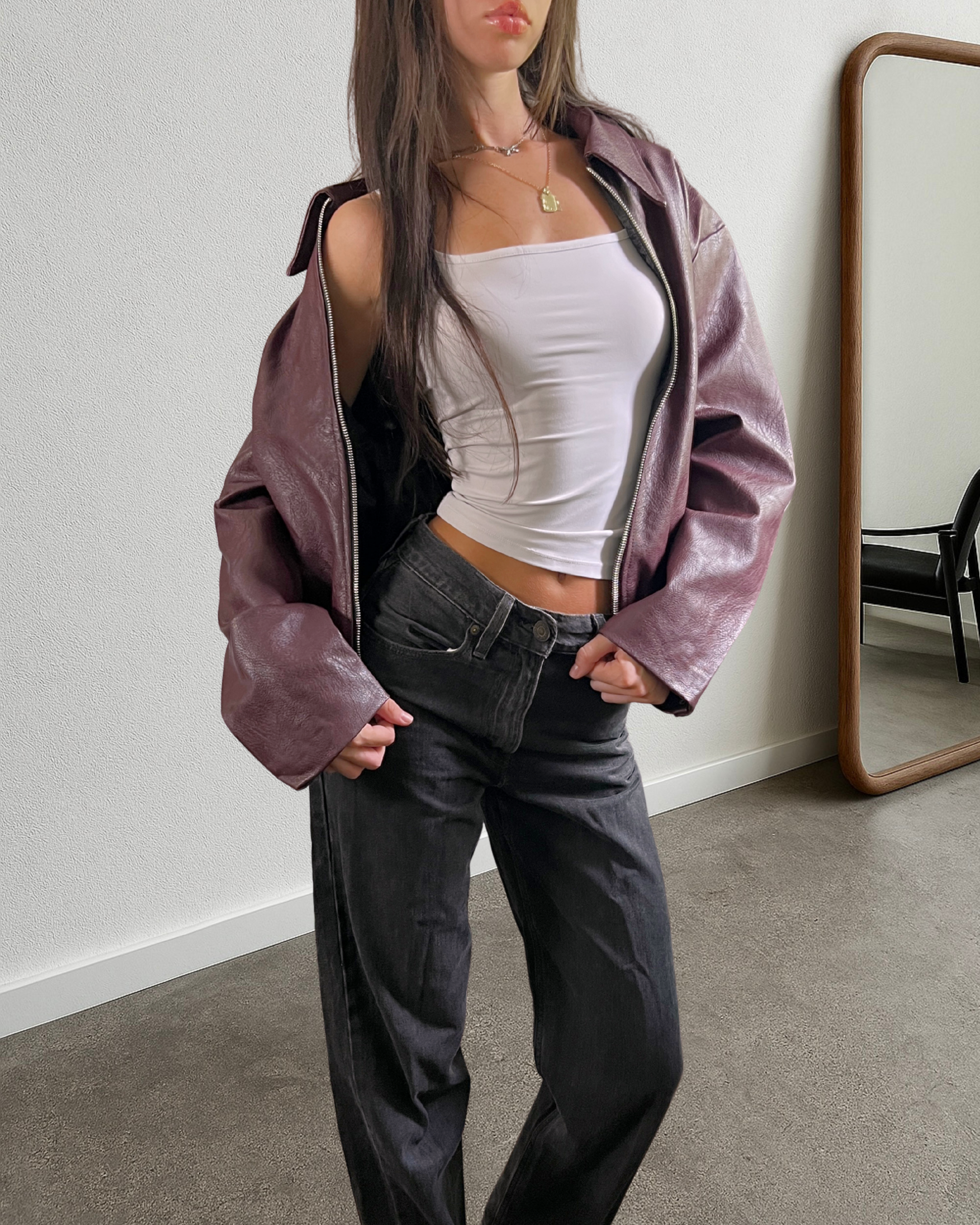 Sangria Leather Bomber