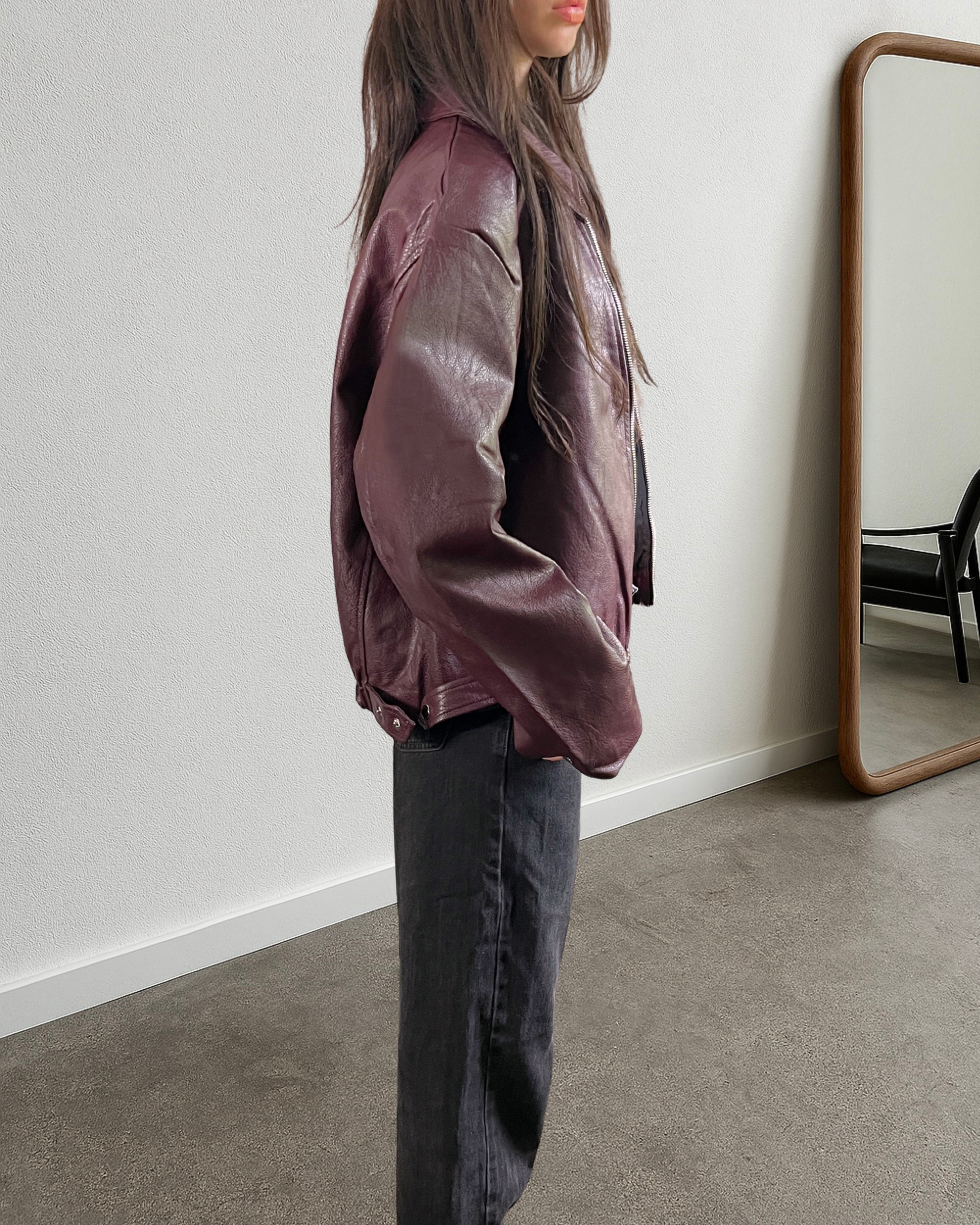 Sangria Leather Bomber