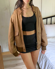 Russet Leather Bomber