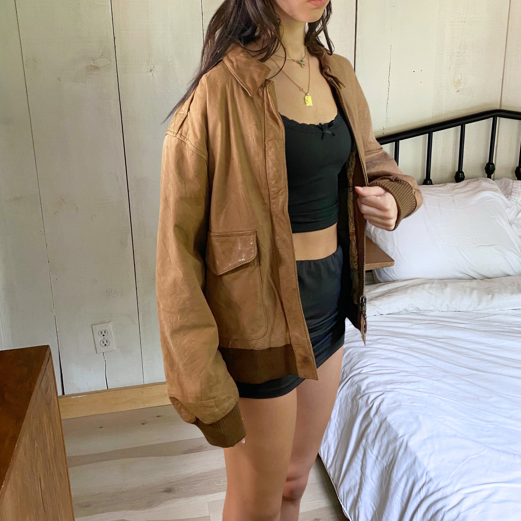 Russet Leather Bomber