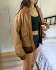 Russet Leather Bomber