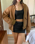 Tan Leather Bomber