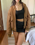 Tan Leather Bomber