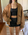 Tan Leather Bomber