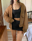 Tan Leather Bomber