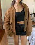 Tan Leather Bomber