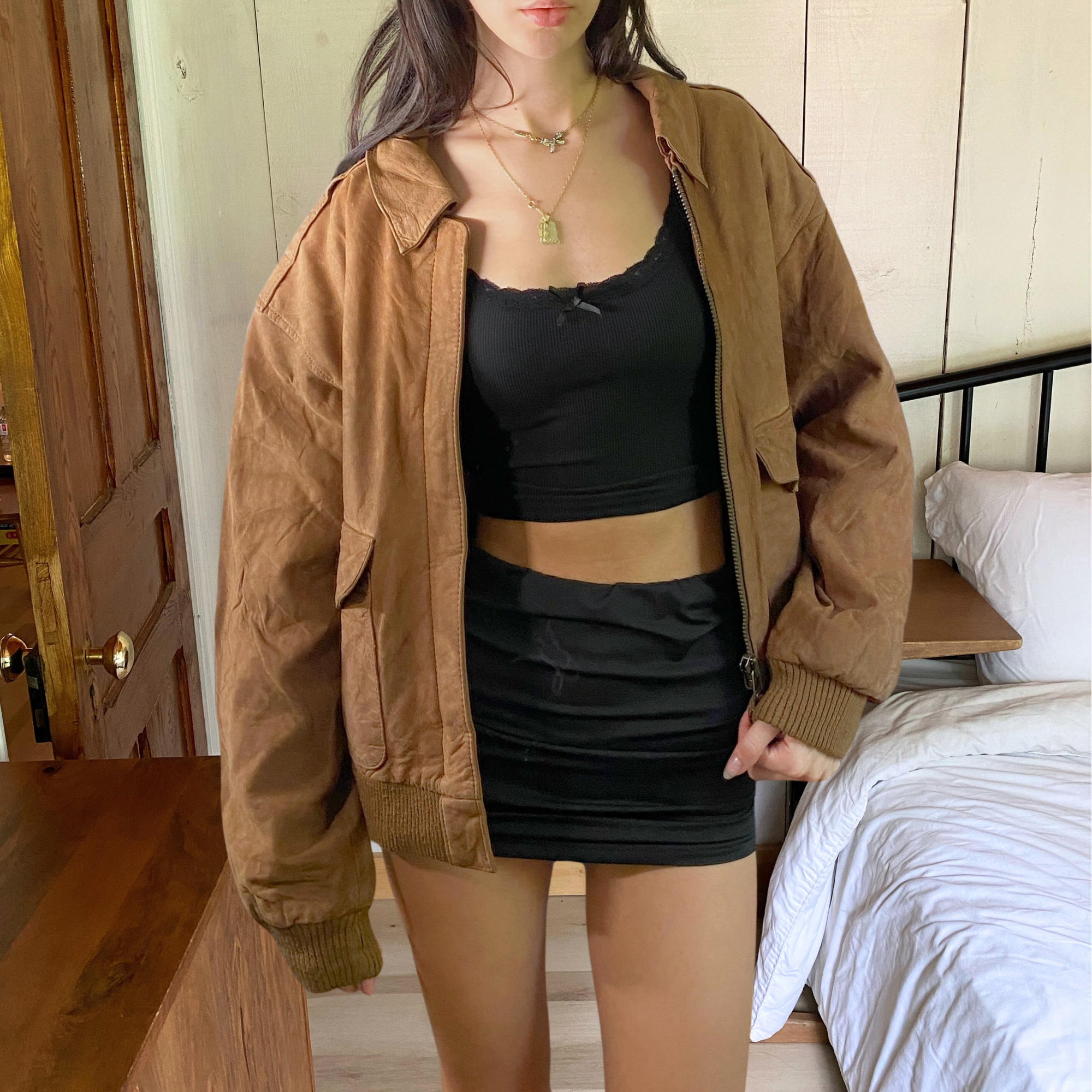 Tan Leather Bomber