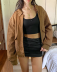 Tan Leather Bomber