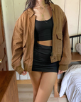 Tan Leather Bomber