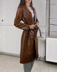 42" Brown Leather Trench