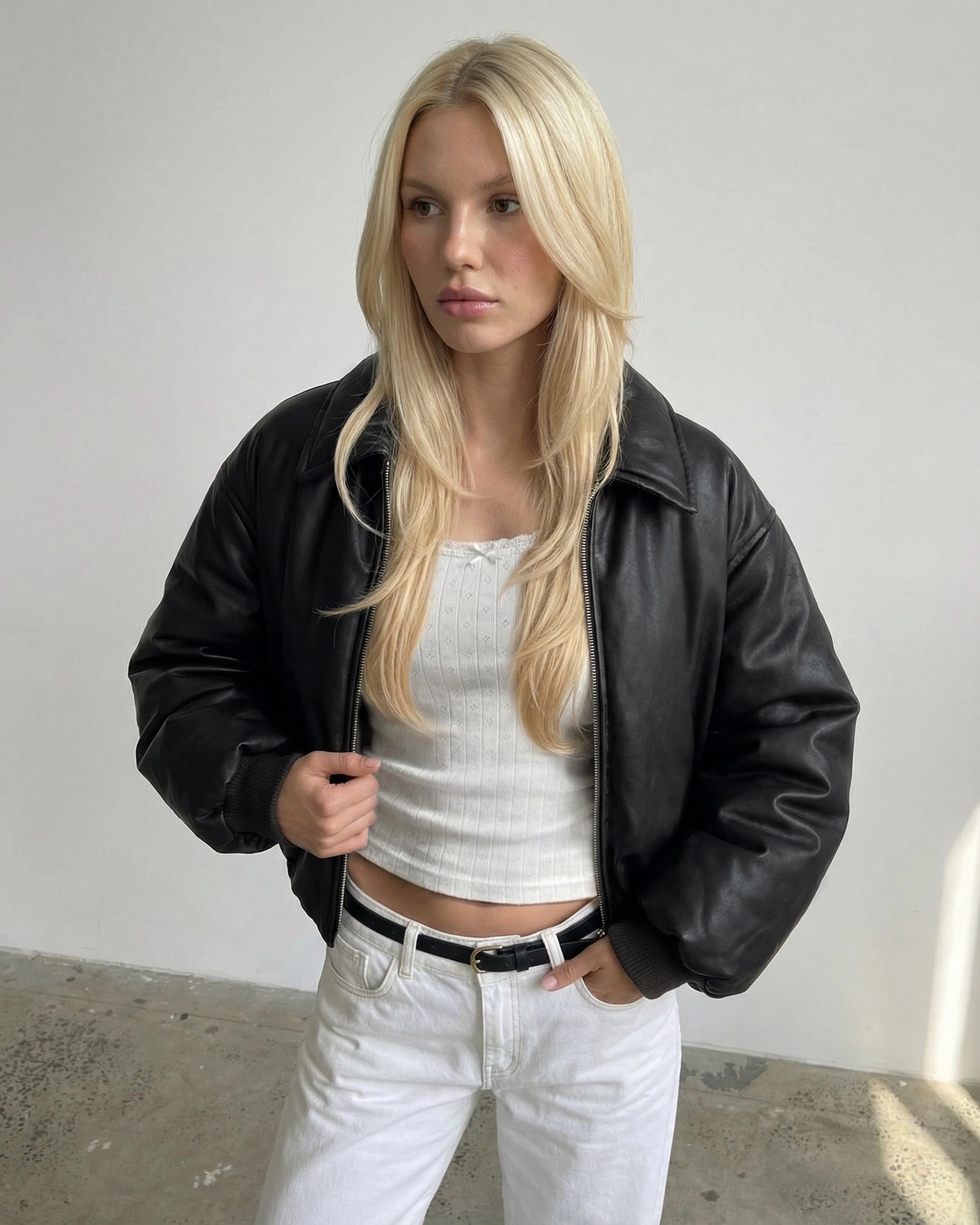 Brown Puff Leather Bomber
