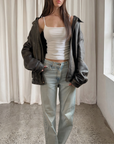Daisy Leather Bomber
