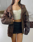 Sepia Leather Bomber