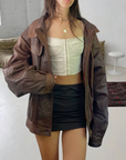 Sepia Leather Bomber