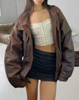 Sepia Leather Bomber