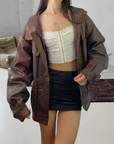 Sepia Leather Bomber