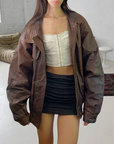 Sepia Leather Bomber