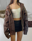 Sepia Leather Bomber