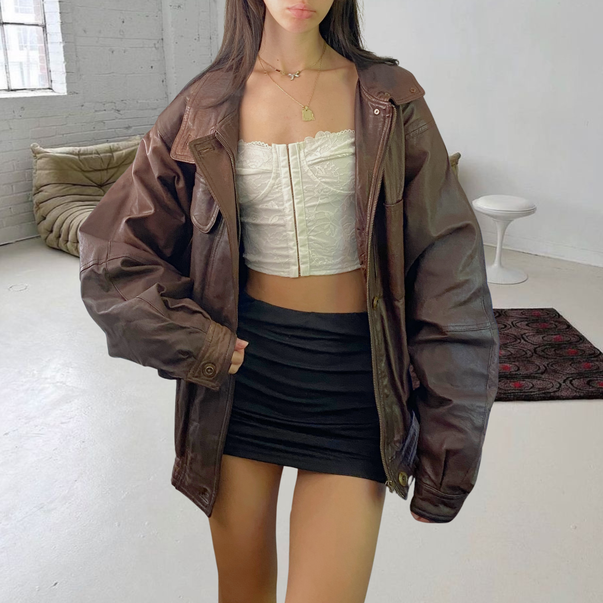 Sepia Leather Bomber