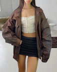 Sepia Leather Bomber