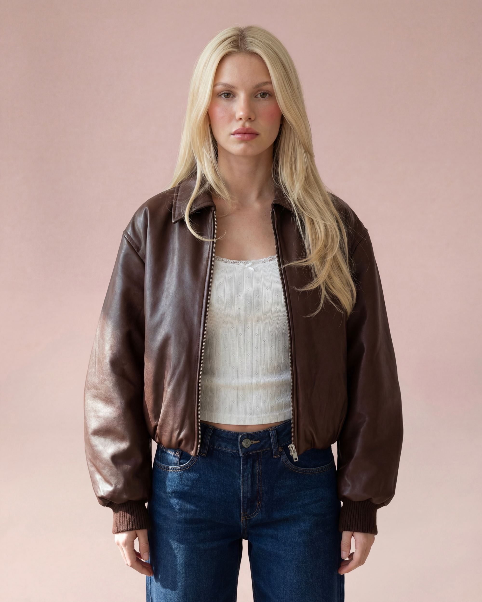 Black Puff Leather Bomber