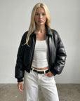 Black Puff Leather Bomber