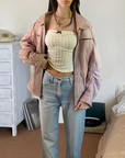 Pink Leather Bomber