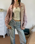 Pink Leather Bomber