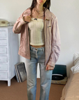 Pink Leather Bomber