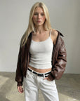 Brown Puff Leather Bomber